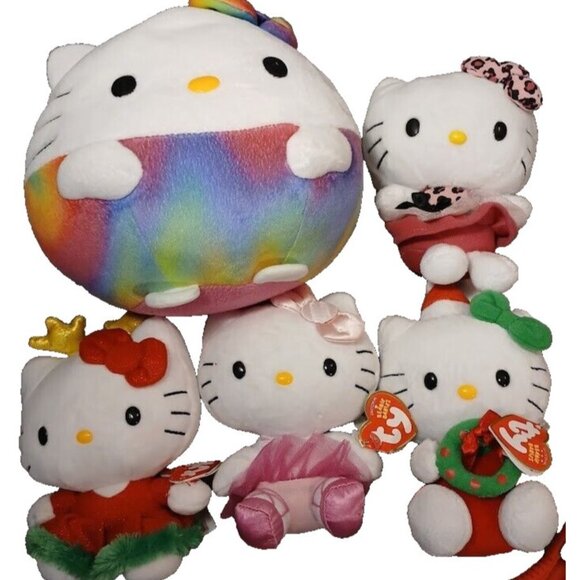 5 Ty Sanrio Hello Kitty Mixed Lot Hang Tags on Two Christmas Ballerina Leopard - Picture 1 of 8